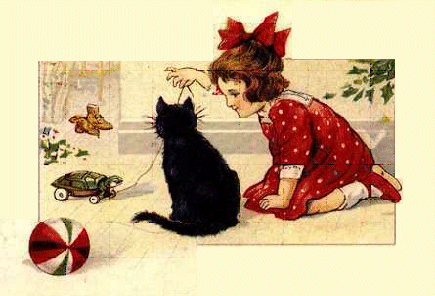 Girl playing with cat